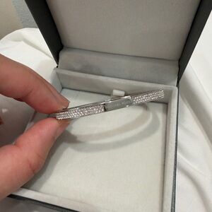 Michael Kors Silver Crystal Pavé Hinged Bangle Bracelet